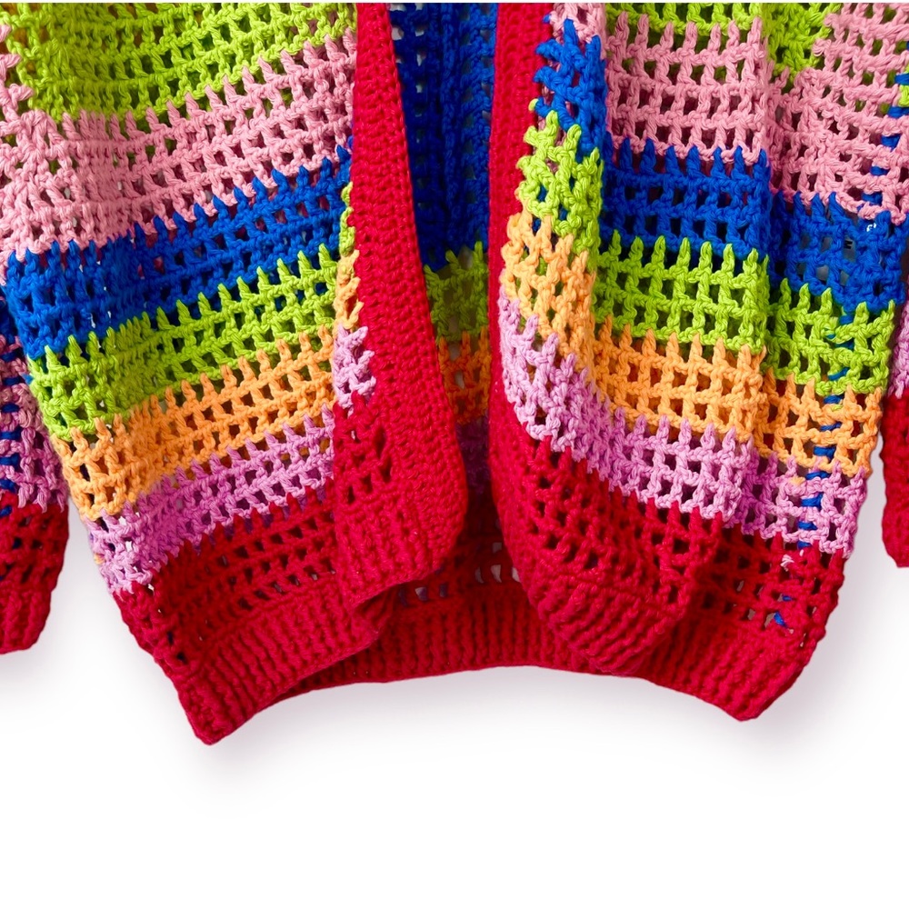 ♦️SOLD♦️Anthropologie Farm Rio Rainbow Crochet Cardigan Sweater Medium NWT - Picture 7 of 15
